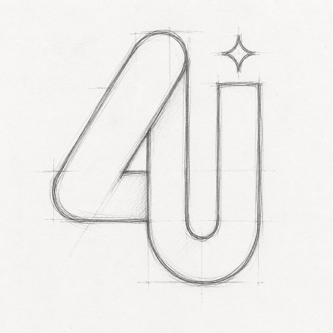 Boceto a lápiz del monograma 4U