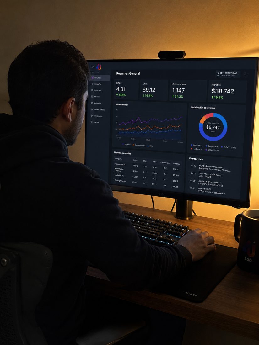 Analista revisando el dashboard en monitor