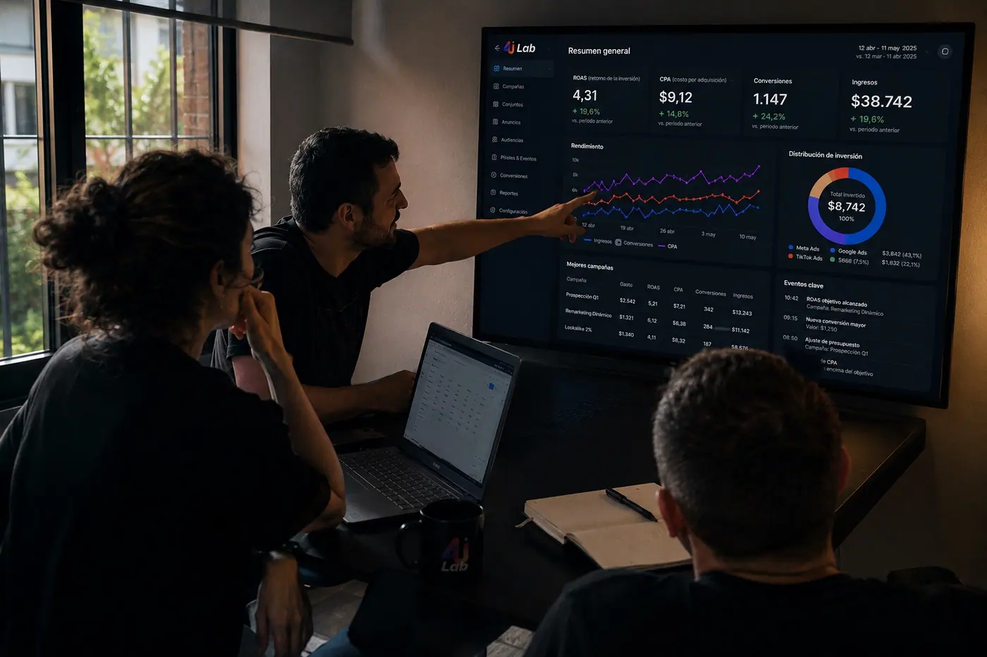 Sesión estratégica de Growth Partner analizando el embudo de ventas en Bogotá